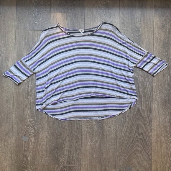 Aritzia Wilfred T-shirt Cropped stripes boxy fit short sleeve Gray Size XS - Picture 9 of 14